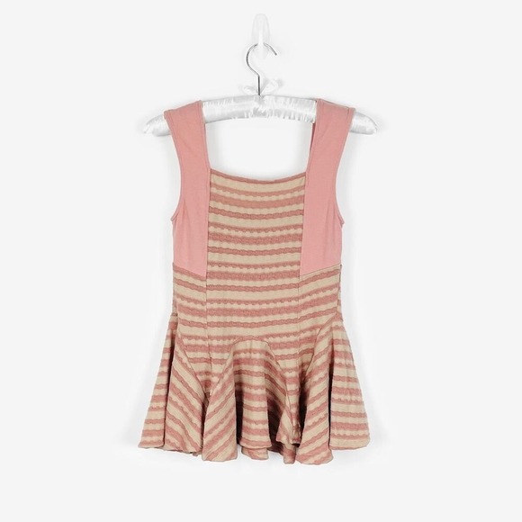 Free People Striped Peplum Top Size S Pink Cream Casual Soft Girl Romantic Retro - Picture 4 of 10